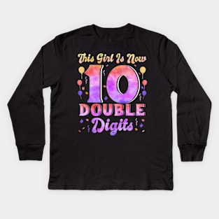 This Girl Is Now 10 Double Digits 10th Birthday Unicorn Kids Long Sleeve T-Shirt